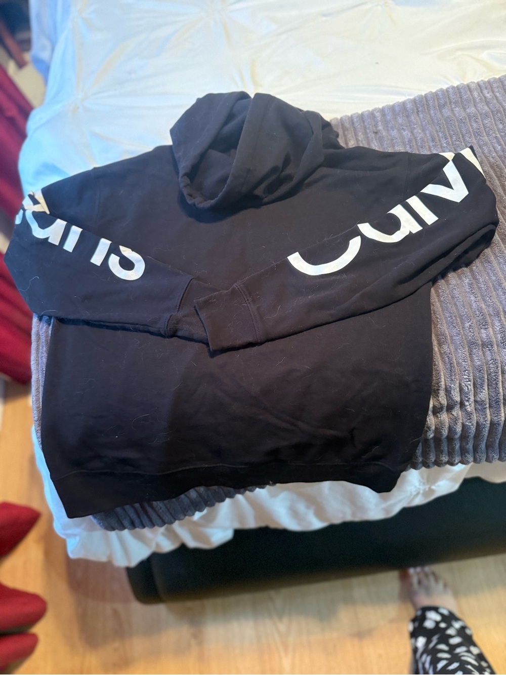 Calvin Klein Black Turtleneck Hoodie with White Sleeve Logo